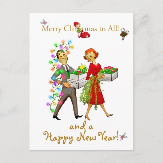 Carte Postale Couple Noël vintage Joyeux Noël (Devant)