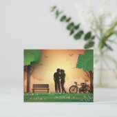 Carte Postale Couple Papercut dans Park Sunset, vélo (Debout devant)
