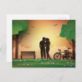 Carte Postale Couple Papercut dans Park Sunset, vélo (Devant / Derrière)