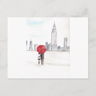 Carte Postale Couple parapluie rouge New York cool à la mode bel