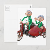 Carte Postale Couple plus âgé sur un cyclomoteur avec Sidecar (Devant / Derrière)