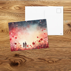 Carte Postale Couple Romantique sous l'Art du Ciel Étoilé