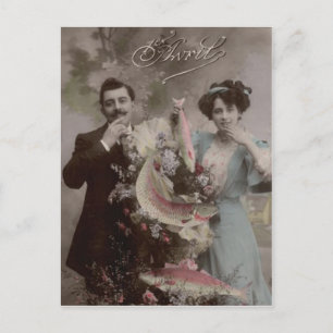 Carte Postale Couple victorien Fleur de Poisson Poisson d'avril