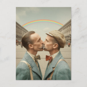 Carte Postale Couple vintage s'embrasse sous un arc-en-ciel