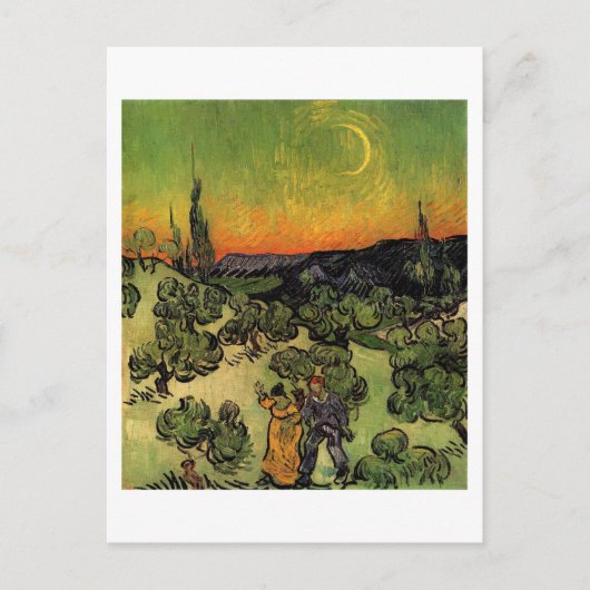 Carte Postale Couple Walking Crescent Moon, Van Gogh Art (Devant)