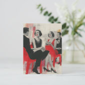 Carte Postale Couples rétro assis en chaises rouges (Debout devant)