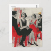 Carte Postale Couples rétro assis en chaises rouges (Devant / Derrière)