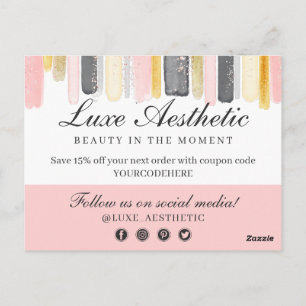 Carte Postale Coupon de peinture rose Merci et or