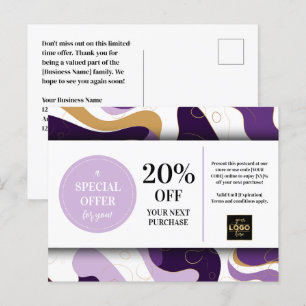 Carte postale Coupon Personnalisé Purple Or