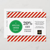Carte Postale Coupon Rouge Vert Noël Remise (Devant / Derrière)