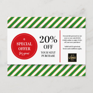 Carte Postale Coupon Rouge Vert Noël Remise