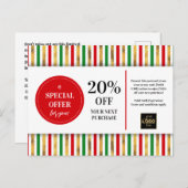 Carte Postale Coupon Rouge Vert Or Noël Remise (Devant / Derrière)