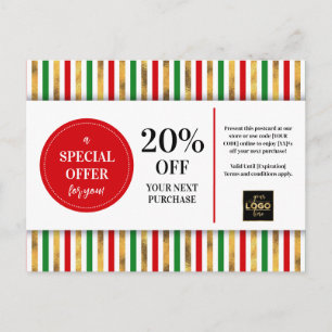 Carte Postale Coupon Rouge Vert Or Noël Remise