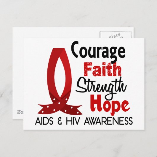 Carte Postale Courage, Foi, Force, Espoir SIDA (Devant / Derrière)