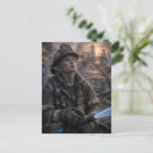 Carte Postale Courage / Pompier / Quartier en feu (Debout devant)