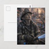 Carte Postale Courage / Pompier / Quartier en feu (Devant / Derrière)