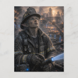 Carte Postale Courage / Pompier / Quartier en feu