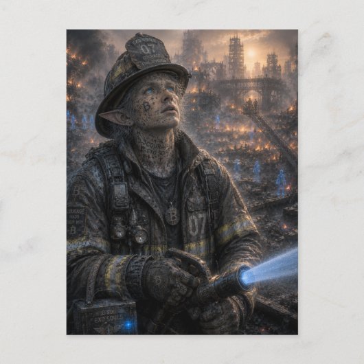 Carte Postale Courage / Pompier / Quartier en feu (Devant)