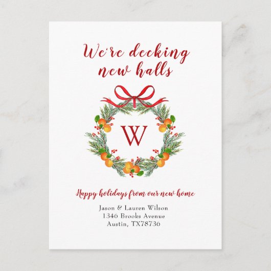 Carte Postale Couronne d'agrumes avec Monogramme Holiday Moving (Devant)