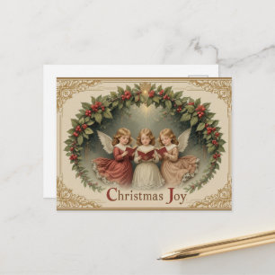 Carte Postale Couronne d'anges vintage chaleureuse Joie de Noël