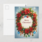 Carte Postale Couronne de fête de Noël 🎄✨ Poinsettia (Devant / Derrière)