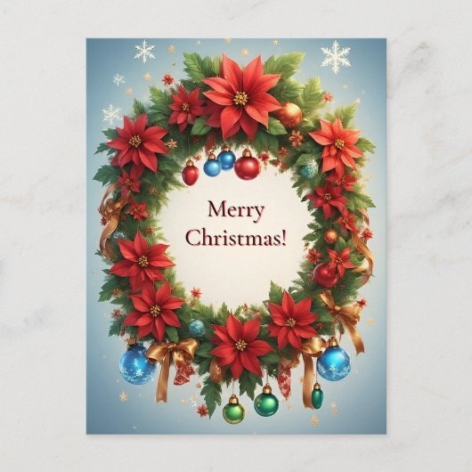 Carte Postale Couronne de fête de Noël 🎄✨ Poinsettia (Devant)
