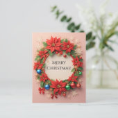 Carte Postale Couronne de fête 🎄✨ Poinsettia Boules Dorées (Debout devant)