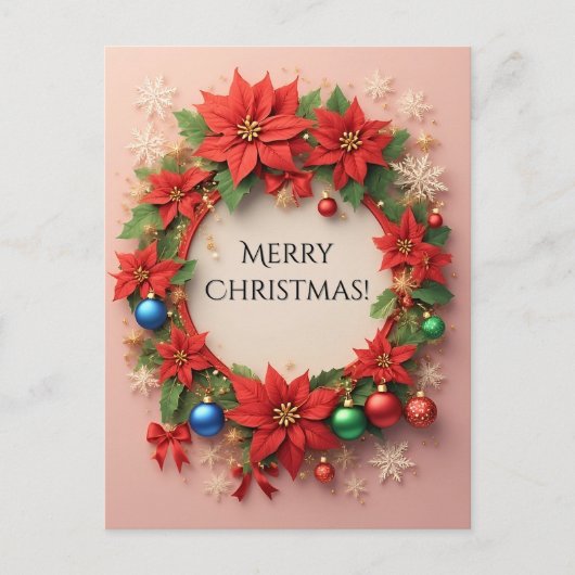 Carte Postale Couronne de fête 🎄✨ Poinsettia Boules Dorées (Devant)