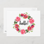 Carte Postale Couronne de fleurs aquarelles rouges et roses (Devant / Derrière)