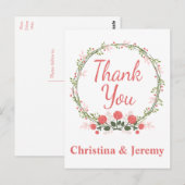Carte Postale Couronne de fleurs de rose de remerciement florale (Devant / Derrière)
