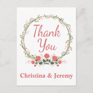 Carte Postale Couronne de fleurs de rose de remerciement florale