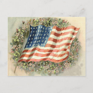 Carte Postale Couronne de fleurs du drapeau américain Jour du So