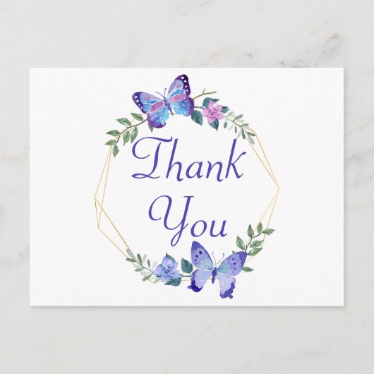 Carte Postale Couronne de fleurs Merci Papillon Papillons bleus (Devant)