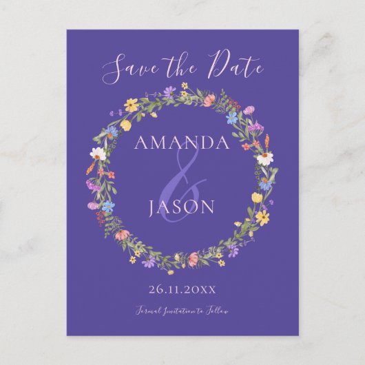 Carte Postale Couronne de fleurs sauvages Fleurs Mariage Enregis (Devant)