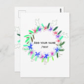 Carte Postale couronne de guirlande colorée Noël texte nom (Devant / Derrière)