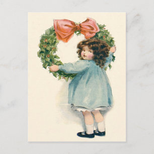 Carte Postale Couronne de houx avec un joli nœud rose pour petit