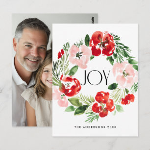 Carte Postale Couronne de Noël aquarelle Joyeuse