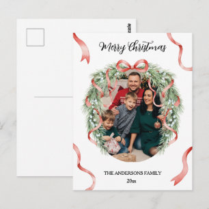 Carte Postale Couronne de Noël élégante avec photo de famille pe