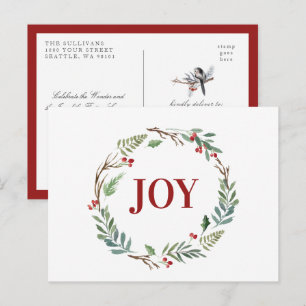 Carte Postale Couronne de Noël JOIE de fêtes Charming Hiver Oise