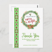 Carte Postale Couronne de Noël Merry & Bright Merci (Devant / Derrière)