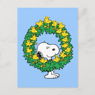 Carte Postale Couronne de Noël Peanuts Snoopy & Woodstock