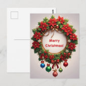 Carte Postale Couronne de Noël 🎄✨Poinsettia Élégance Dorée Lumi (Devant / Derrière)