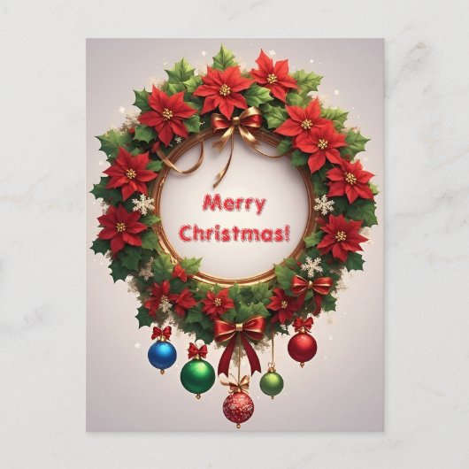 Carte Postale Couronne de Noël 🎄✨Poinsettia Élégance Dorée Lumi (Devant)