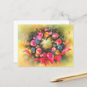 Carte Postale couronne de Noël rétro festive