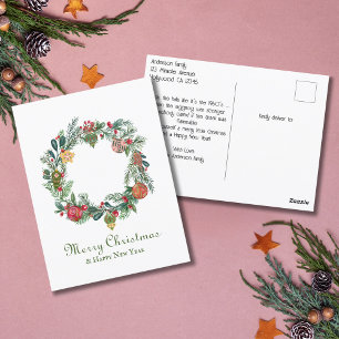 Carte Postale Couronne de Noël rétro vintage et ornements drôles