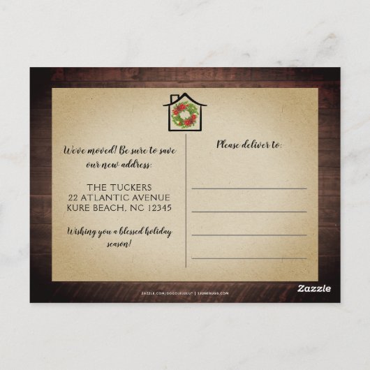 Carte Postale Couronne de Noël rustique en bois à carreaux Neuf  (Dos)