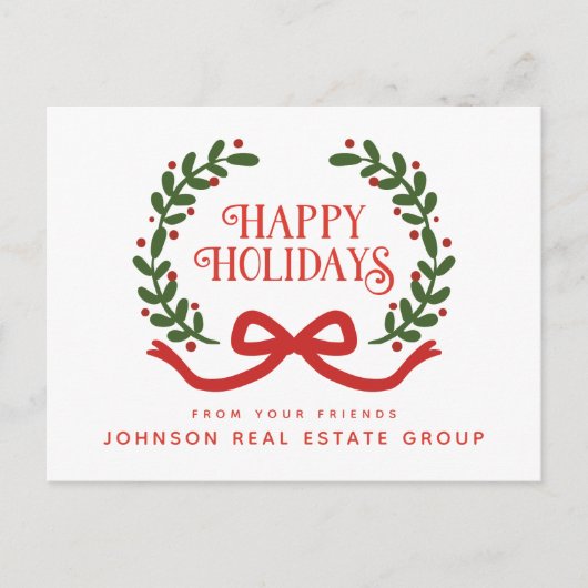 Carte Postale Couronne de Noël | Salutations de vacances (Devant)