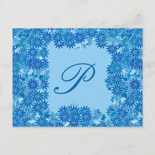 Carte Postale Couronne de Poinsettia avec Monogramme, Bleu