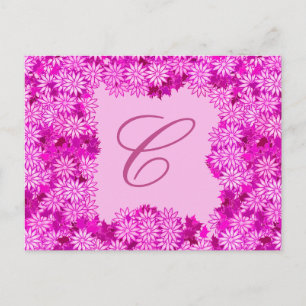 Carte Postale Couronne de Poinsettia avec monogramme, rose Fuchs