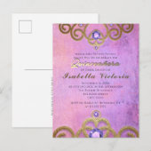 Carte Postale Couronne de Quinceañera en strass doré rose violet (Devant / Derrière)